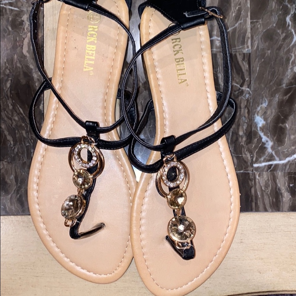 Brown, black and gold sandals